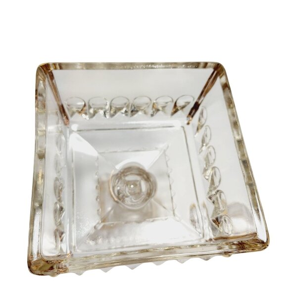 Jeannette Glass Wedding Bowl Lidded Pedestal Candy Dish Trinket Gold Trim - Picture 5 of 11